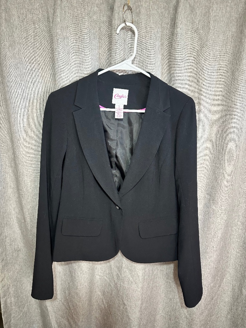 Candie's Classic Black Tailored Single Button Suit Blazer Jacket - Large